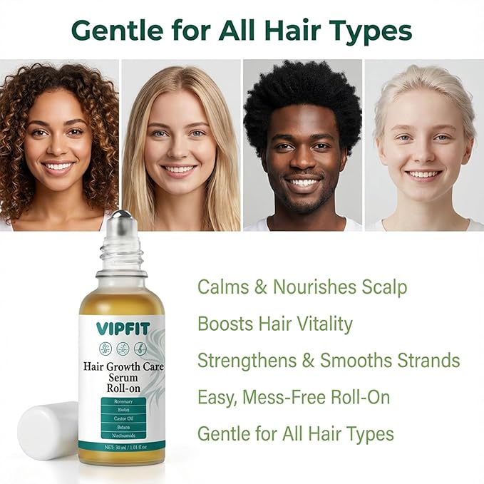Hair Growth Care Serum Roll-On with Rosemary, Niacinamide, Amino Acids, Ginger, Biotin, Castor Oil, Batana & Caffeine, Nourishes Scalp for Thicker-Looking, Healthy Hair, 30ml/1.01 fl.oz