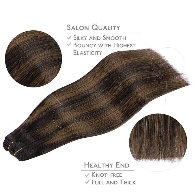 WENNALIFE Human Hair Extensions, 22 Inch 120g 7pcs Natural Black to Chestnut Brown Balayage Clip in Remy Hair Extensions, Double Weft Real Human Hair