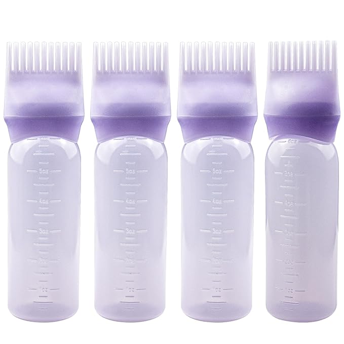 4 PCS Root Comb Applicator Bottle,Hair Oil Applicator Bottle for Hair Dye Shampoos Salons.6oz（purple）