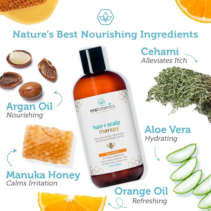 Era Organics Manuka Honey Dry Scalp Shampoo - Sulfate Free, Soothing and Moisturizing for Damaged Hair - Family Friendly for Women or Men