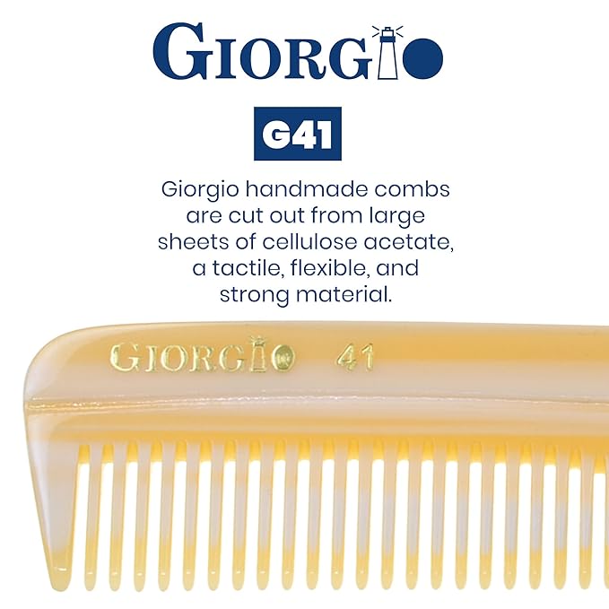 Giorgio G41 FineTooth and WideTooth Pocket Comb - Hair Styling Comb for Men and Women, Handmade Beard Combs for Men, Barber Combs, for Grooming,Saw Cut and Polished (Ivory)