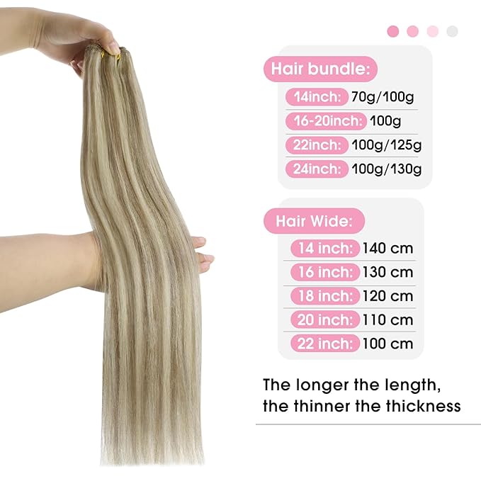 YoungSee Weft Hair Extensions Brown Blonde Sew in Hair Extensions Real Human Hair Light Brown with Blonde Highlight Sew in Extensions Long Straight Hair 22Inch 100G