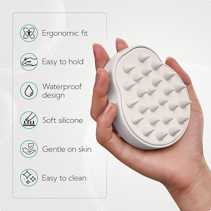 HEETA Scalp Massager 2 Pack for Hair Growth, Soft Silicone Bristles to Remove Dandruff and Relieve Itching, Scalp Scrubber for Hair Care Relax Scalp, Shampoo Brush for Wet Dry Hair, Beige & Green