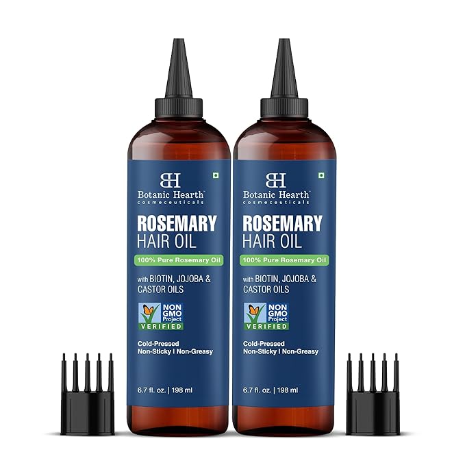 Botanic Hearth Rosemary Oil for Hair Growth | Strengthening Biotin, Jojoba, Castor Hair Growth Oil for frizzy hair | Dry, Damaged Scalp Treatment | Color Safe | All Hair Types | 6.7 Fl Oz (2 Pack)