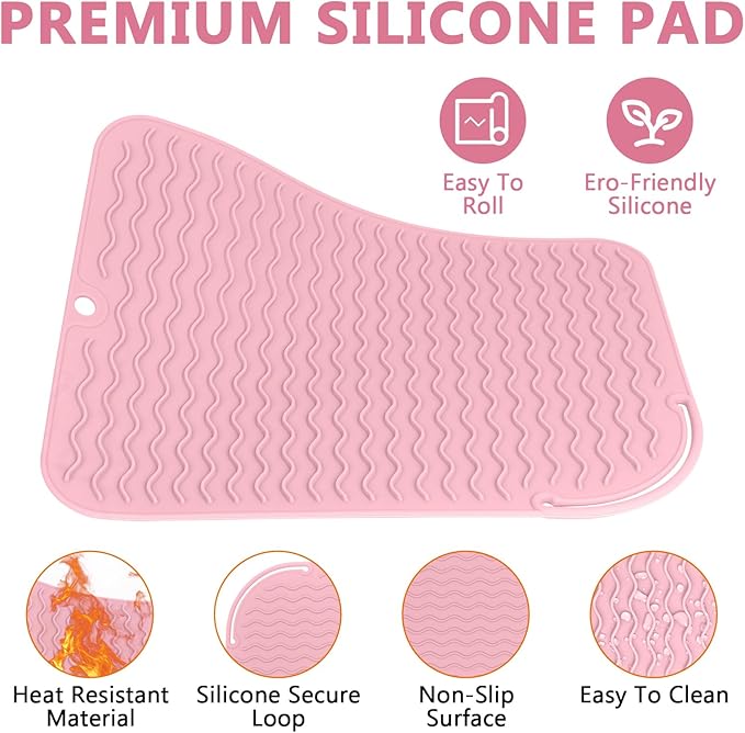 Larger Size Silicone Heat Resistant Mat for Curling Irons, Flat Irons, Hair Straightener and Other Hair Styling Tools, Portable Hot Tools Pad Cover for Travel Vanity Salon(12.0" x 9.0")
