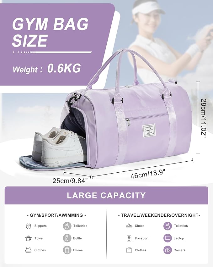 Gym Bag Womens,Travel Duffel Carry on Bag Sport Tote Bag Weekend Overnight Bag