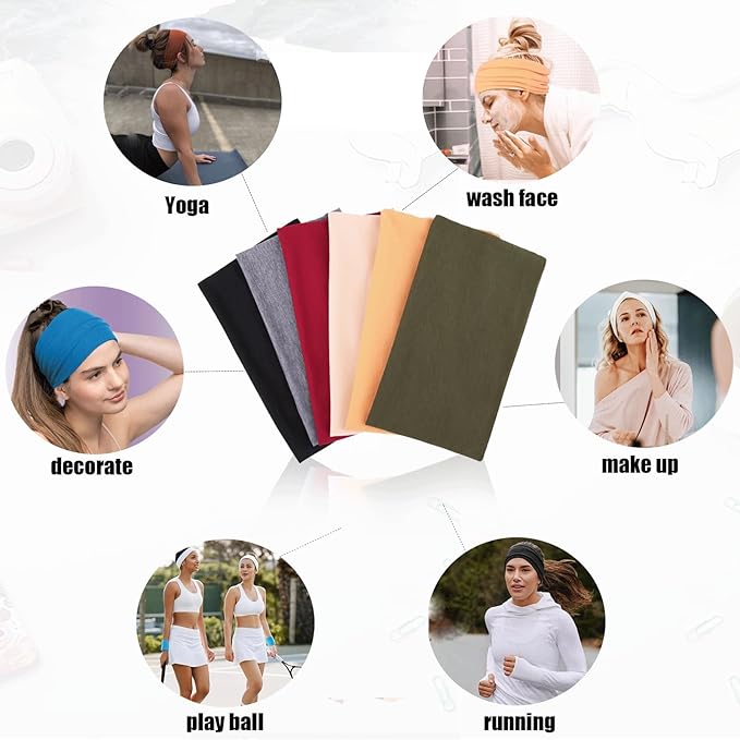 6 Packs Wide Headbands for Women Stylish Head Wraps Boho Thick Hairbands Large African Sport Yoga Turban Headband Hair Accessories