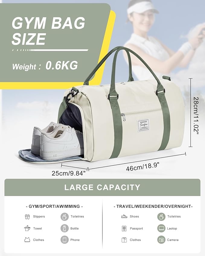 Gym Bag Womens,Travel Duffel Carry on Bag Sport Tote Bag Weekend Overnight Bag