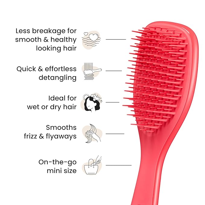 Tangle Teezer Ultimate Detangler Hairbrush, Eliminates Knots & Reduces Breakage, Mini Hair Brush for Travel, Small Hands & All Hair Types, Pink Punch