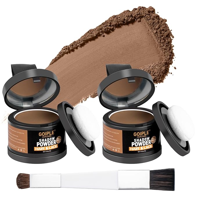 Root Cover Up Powder for Women - Medium Brown Hairline Powder for Bald Spots, Eyebrows, Beard Line, Light-Blonde Hair Fibers for Thinning Hair Shadow Powder 2 Pack