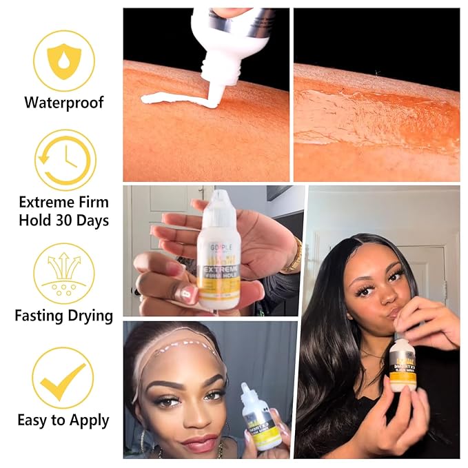 Lace Wig Glue Kit Lace Front Glue Kit for Wigs, Strong Hold Adhesive for Wigs and Hair Systems Invisible Bonding, Adhesive, Wig Remover, Hair Wax Stick, Edge Band, Razor & HD Wig Cap