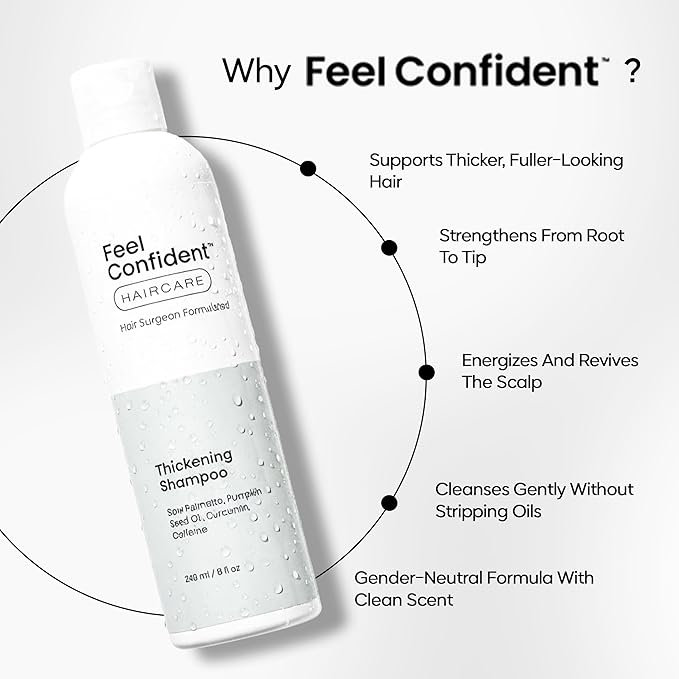 Haircare Thickening Shampoo - Gender-Neutral, Hair Surgeon Formulated. Pumpkin seed oil, Turmeric root extract, Saw palmetto, and Caffeine to Density and Growth. 9oz / 266 mL Bottle.