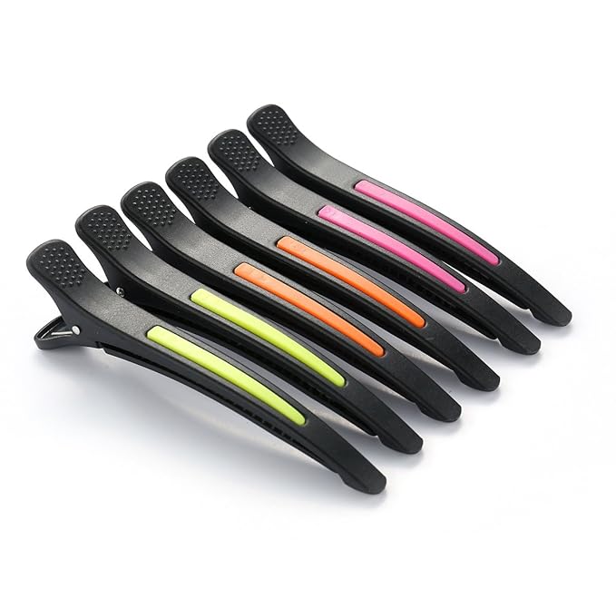 6Pcs/set Pinup Plastic Duck Bill Hair Clips for Sectioning Hair - Professional Non Slip Silicone band Clips Salon DIY Accessories Hairpins Hairgrip for Women(Blcak-Multicolor)