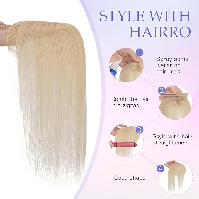 Hairro Bangs Hair Clip 3D 360°Cover Clip On Bangs Remy Human Hair Topper With Bangs Fringe French Bangs With Temples Clip In Bangs Hair Extensions 8 Inches 10g #60 Platinum Blonde