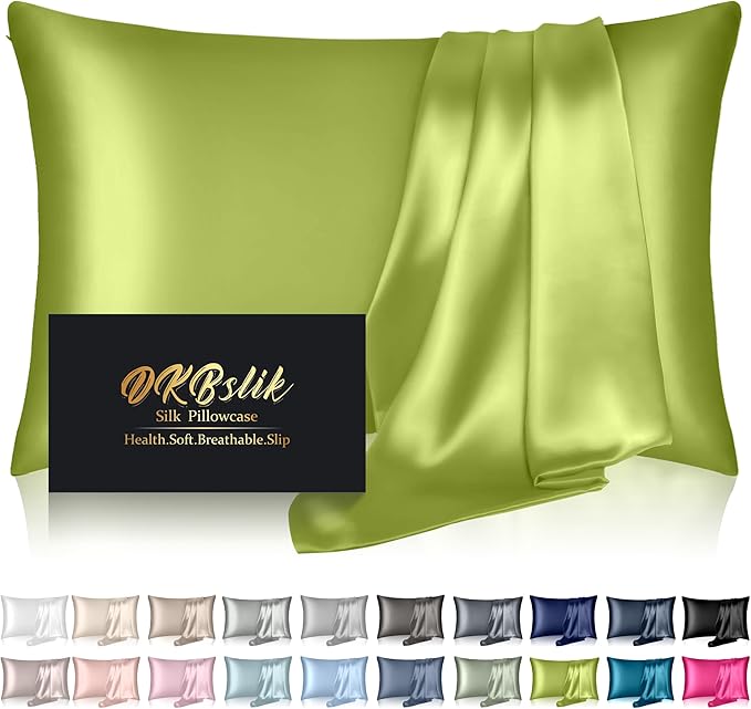 Mulberry Silk Pillow Cases King Size, Silk Pillowcase for Hair and Skin, Both Sides Natural Silk Satin Pillowcase for Sleeping Women with Zipper, Gifts for Women Men, Olive Green