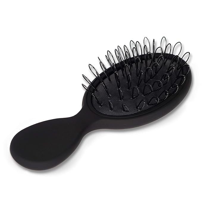 The Hair Shop Mini Black Loop Brush - Salon Professional Grade with Matted Black & Ergonomic Travel Size Design- Small & Safe Detangler Tool for 100% Remy Human and Synthetic Hair Extensions and Wigs