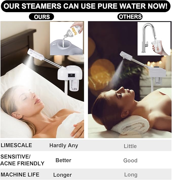 Stand Professional Ozone Facial Steamer with Digital Display, Adjustable Height & Rolling Base, Timer Function, 360° Rotatable Nozzle, Hot Mist Function, Use for Home, Salon SPA (Black)