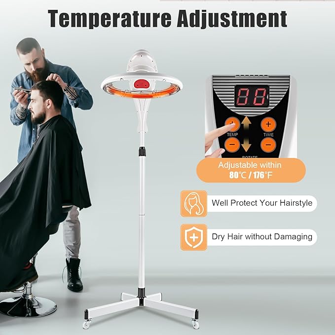 YIYIBYUS Stand Hair Dryer, Professional Orbiting Rotating Hair Processor Hair Dyeing, Oil Treatment, Hair Drying, Heating, Perm Styling for Salon SPA (White)