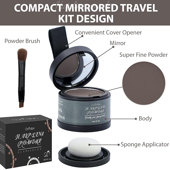 2 Pack Hairline Powder for Women and Men, Used to Root Touch Up Hair Color, Thinning and Gray Hair Coverage and Bald Spots Coverage, Dark Brown