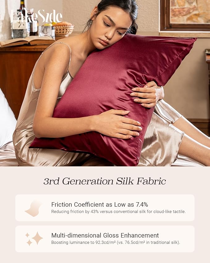 Oriental Lakeside® 100% Pure 22 Momme Mulberry Silk Pillowcase with Hidden Zipper - Nighttime Skincare & Hair Care Hydrating Pillow Cover