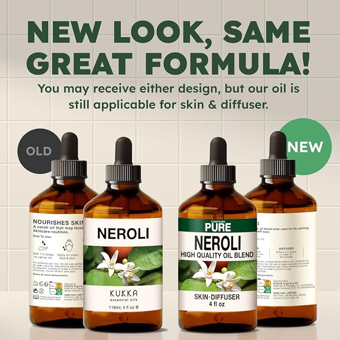 KUKKA Neroli Essential Oils - 4 Fl Oz - for Hair, Skin, Diffuser, Aromatherapy & DIY Soap Making Scent