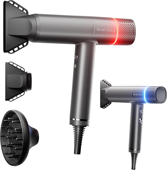 Ionic Hair Dryer with Diffuser and Concentrator, Professional Lightweight Quiet Blow Dryer, Powerful 1600 Watt Motor for Fast Drying and Straight & Wavy Hair, 3 Temps/2 Speeds, 6.56 Ft Cord, Grey