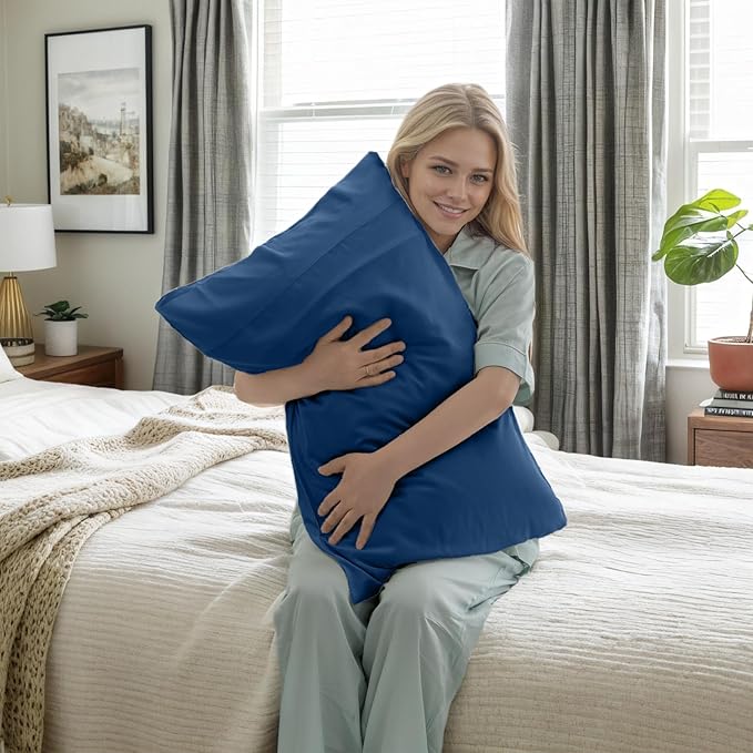 TELUS Pillow Cases Standard Size 2 Pack, Bamboo Rayon Cooling Pillowcases with Envelope Closure, Cool Breathable Pillow Case for Hot Sleeper & Night Sweats, 20x26 inch, Deep Blue