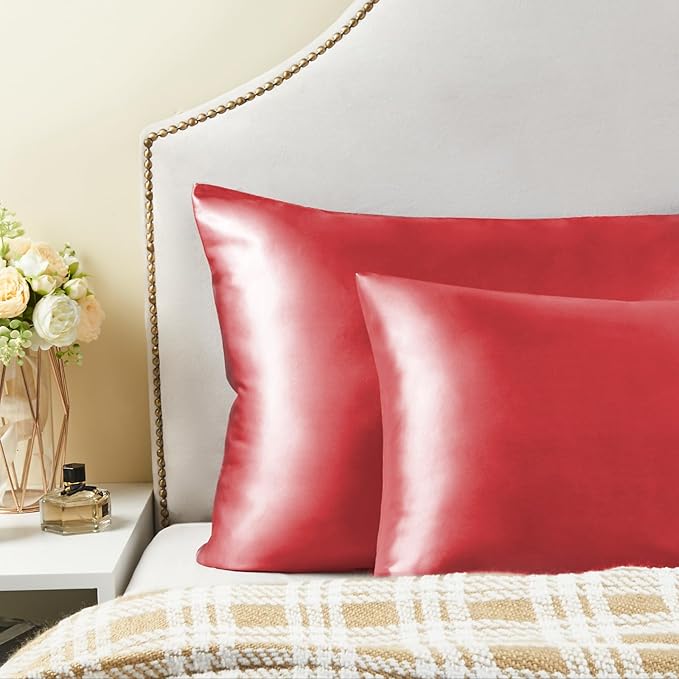 BEDELITE Satin Pillowcase for Hair and Skin, Super Soft and Cooling Similar to Silk Pillow Cases 2 Pack with Envelope Closure, Gift for Women Men(20"x40" King Size, Baked Apple)