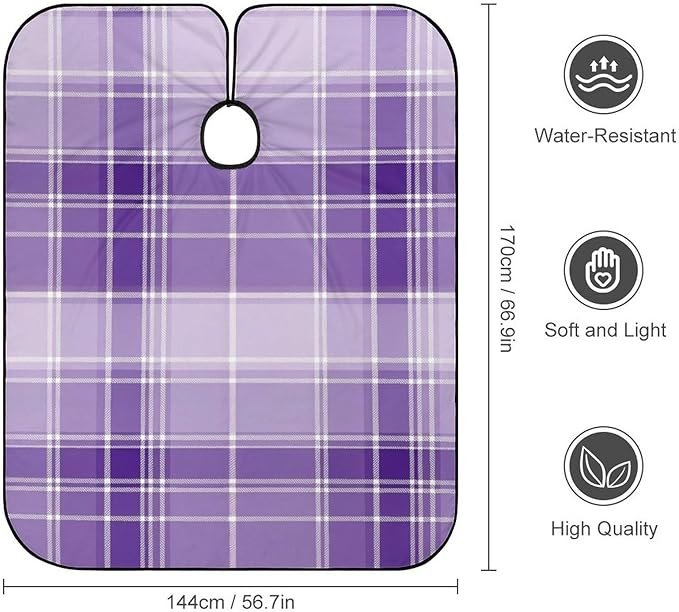 Men Women Adults Purple Tartan Plaid Scottish Pattern Salon Haircut Capes, Lightweight Hairdressing Haircut Apron for Hairdressers, Profession Barbershop Supplies