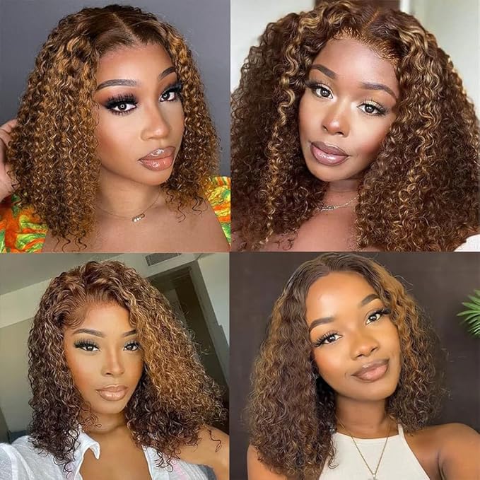 Curly Clip In Hair Extensions Real Human Hair Clip Ins Balayage Chocolate Brown to Caramel Blonde Human Hair Extensions 8Pcs with18clips 120g/Set (24 inch，#4/27/4)