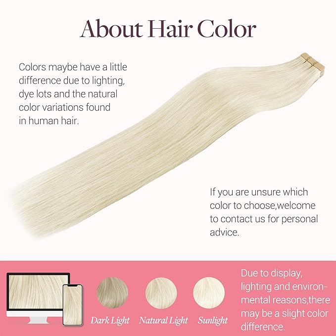 GOO GOO Tape in Hair Extensions Human Hair, 60A Platinum Blonde, 18inch 50g 20pcs, Skin Weft Seamless Invisible, Silky Straight with Thick Ends, Remy Human Hair