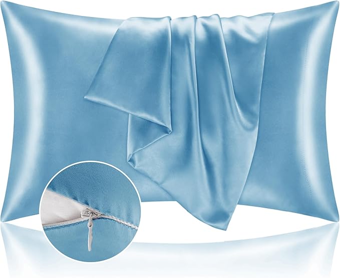 BEDELITE Satin Pillowcase with Zipper, Blue King Size Pillow Cases Set of 2, Super Soft and Cooling Similar to Silk Pillow Cases, Gift for Women Men(20x36 Inches)