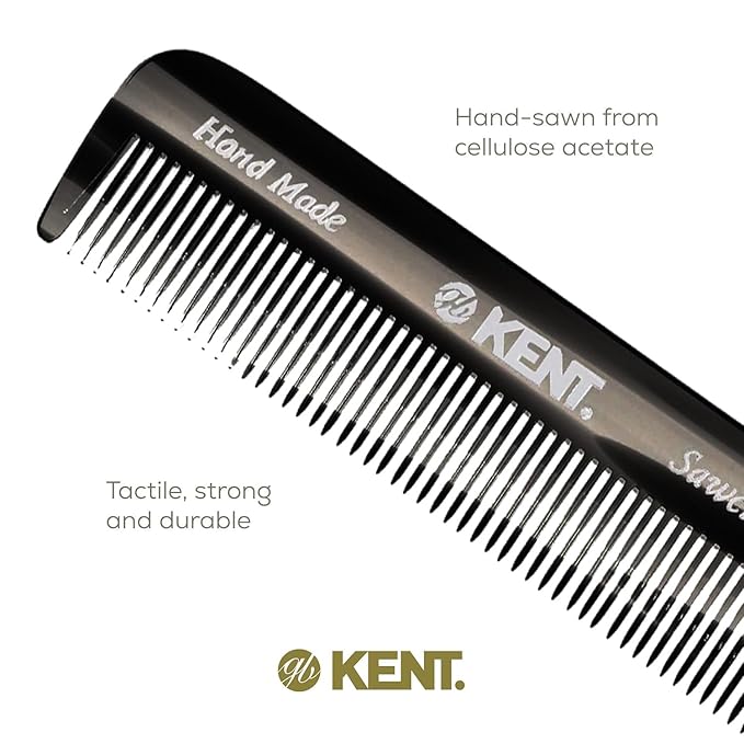 Kent FOT Black Graphite Fine Tooth Comb for Men - Handmade Pocket Comb for Travel, Styling, Fine or Thinning Hair, Mustache and Beard Care Handpolished Saw-Cut Made in England
