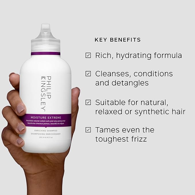 PHILIP KINGSLEY | Moisture Extreme Enriching Shampoo | For Curly, Dry, Damaged Hair | Moisturizes, Hydrates and Adds Shine| Detangles and Controls Frizz, Adds Shine | 8.4oz