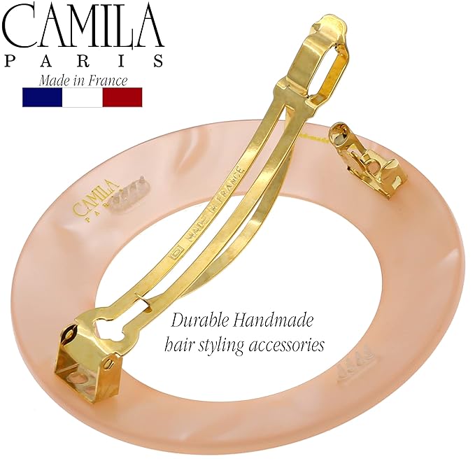 Camila Paris CP3258 French Hair Barrette Clip for Girls, Round Handmade Pink, Strong Hold Grip Hair Clips for Women, No Slip and Durable Styling Girls Hair Accessories, Made in France