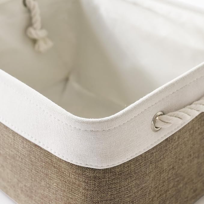 TheWarmHome Storage Basket for Organizing- 15.7x11.8x8.2 inch 1 Pack Fabric Storage Cubes for Shelves Organizer Book Gift Laundry Box Cloth Toy (Whiet & Khaki)