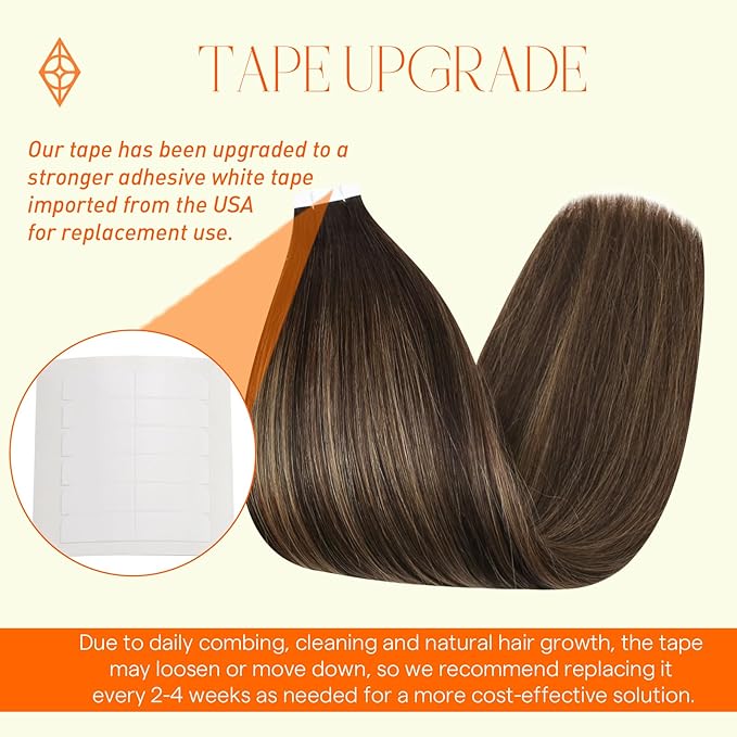 Full Shine Tape Hair Extensions Real Human Hair 22 Inch Tape in Balayage Hair Extensions Color 2 Darkest Brown Fading to 8 Ash Brown Highlight 2 Pu Human Hair Extensions Invisible Tape ins 50G 20Pcs