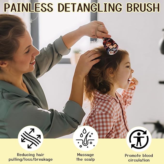 Mini Hair Brush,Cute Detangling Travel Hair Brush,Soft Bristles for Effortless Tangle Removal,Detangler Hairbrush for Women Men Boys Girls Kids Wet Dry All Hair Types (Colorful Flowers, Mini)