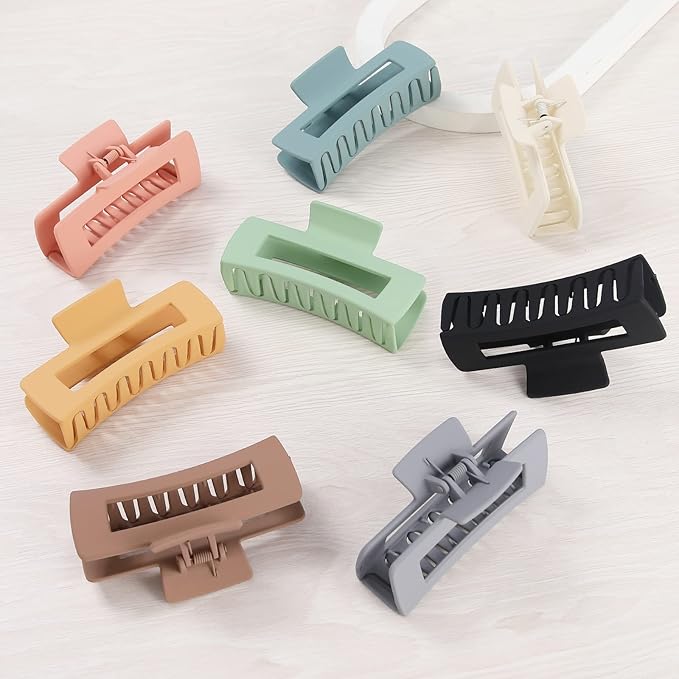 4.1 Inch Large Hair Claw Clips 8 Pcs Rectangle Big Hair Clips for Thick Hair Nonslip Claw Acrylic Banana Jaw Clips Hair Accessories for Women and Girls (Light Color)