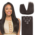 Lashey Clip in Hair Extensions, Straight 16 Inch 7pcs #2 Dark Brown Remy Human Hair Extensions Natural 120g Thick Clip in Hair Extensions for Black Women