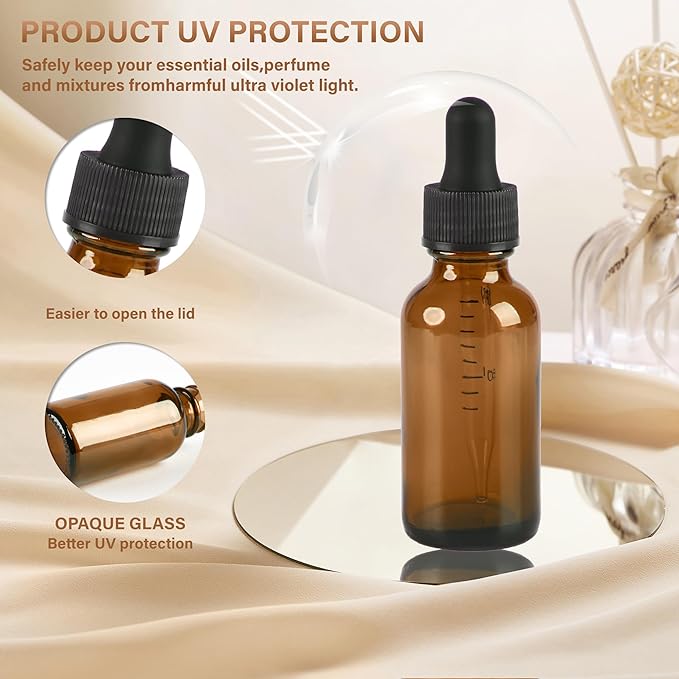 6 Pcs 1oz Amber Glass Eye Dropper Bottle, Tincture Bottles With Leak-Proof Design, Stronger Suction for All Kinds of Mixed Liquids
