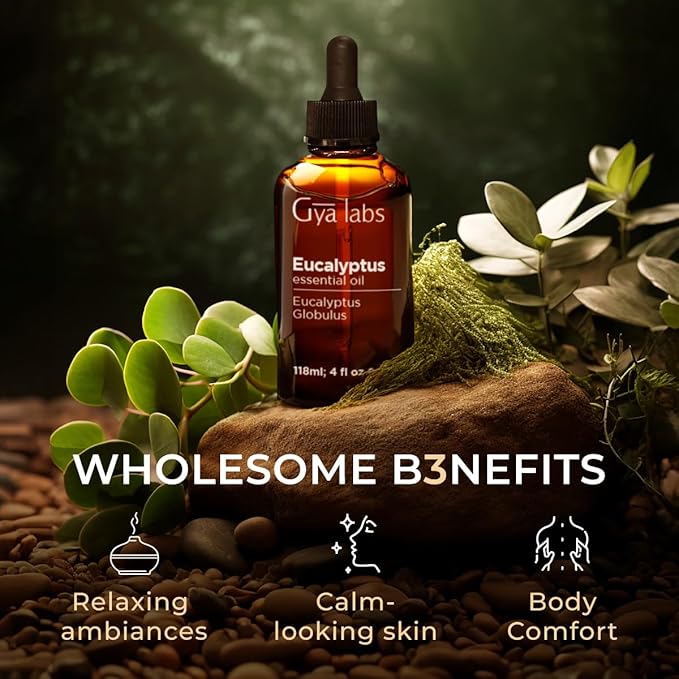 Gya Labs Eucalyptus Essential Oil - 4 Fl Oz - for Hair, Skin, Diffuser, Aromatherapy & DIY Candle Making Scent