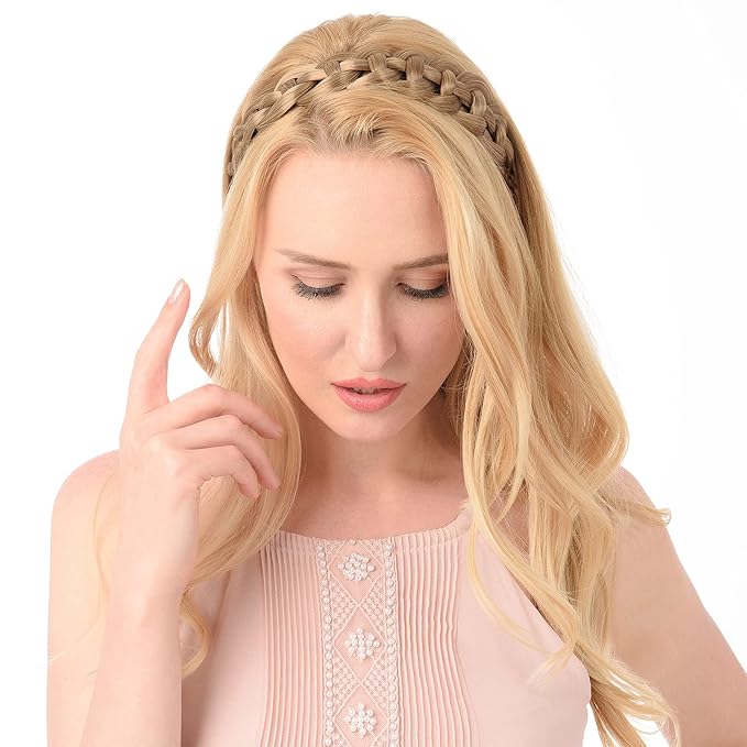 DIGUAN Hollow out Synthetic Hair Braided Headband Hairpiece Women Girl Beauty accessory for Women (Light Ash Blonde)