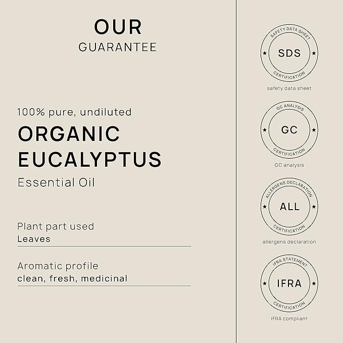 VINEVIDA Organic Eucalyptus Essential Oil 32 oz - Undiluted Candle Scent DIY Scents for Candlemaking Bulk Soap Making,32GALV-OBP-ORG-EUC-32