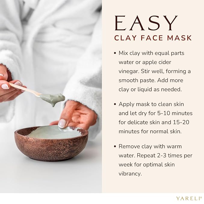 YARELI Bentonite Clay Powder Facial Mask & Cleansing Bath, Pure Indian Healing Clay, 2lb (32oz)