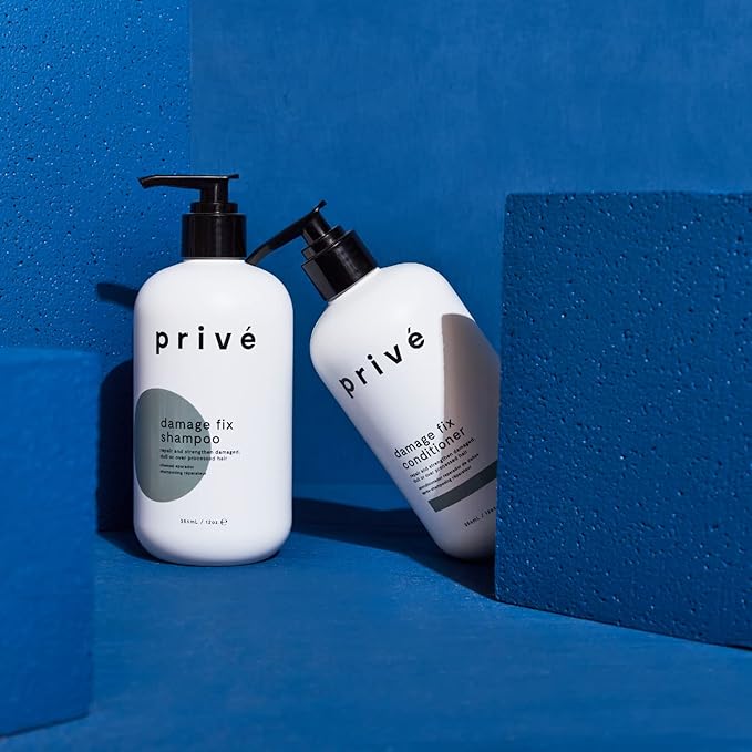 Privé Damage Fix Hair Shampoo for Women & Men - Sulfate-Free Repair Shampoo for Damaged Hair - Strengthening & Moisturizing Formula for Dry, Dull & Over-Processed Strands (12 oz)