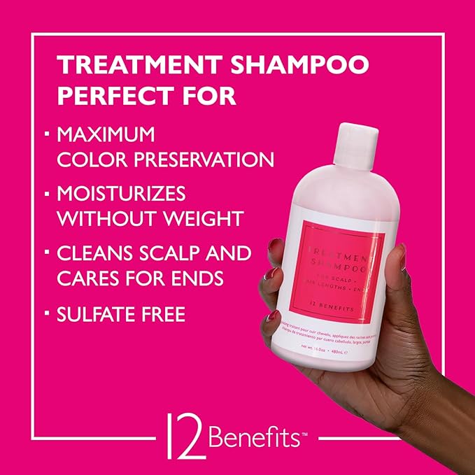 12 Benefits Treatment Shampoo – Hydrating Scalp Treatment, Gentle, Effective Cleanse, Sulfate-Free Shampoo for Dry, Damaged, and Color-Treated Hair, 2 Fl Oz (56 ML)