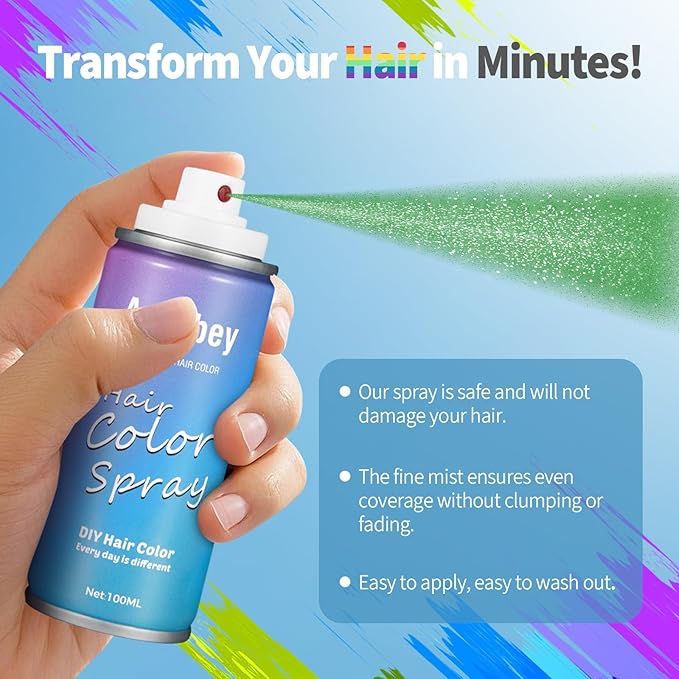 Halloween Hair Spray,Temporary Hair Color Spray for Women Kids Men,Washable Hairspray,Colored Hair Spray,Color Hairspray for Halloween,Party,Cosplay,Christmas Day (06#Green)