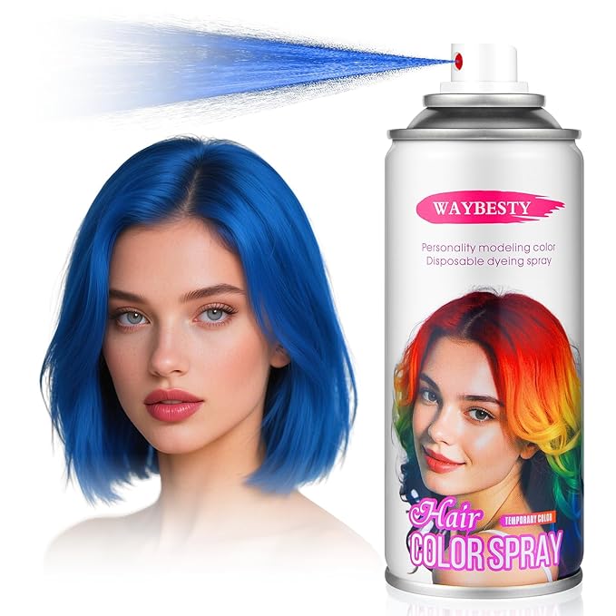 Temporary Hair Color Spray For Kids Women Men, Temporary Hair Dye Washable Hair Color Wax Non-Sticky For Cosplay Party DIY, Christmas Party, Halloween Crazy Hair Day(Blue, 4.06 oz)