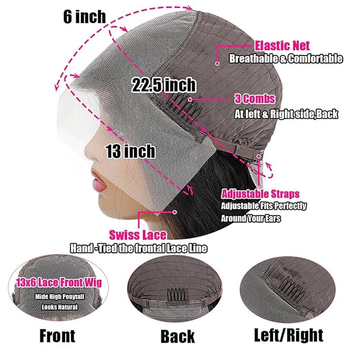 13X6 Body Wave Lace Front Wigs Human Hair 180% Density 26 Inch HD Lace Front Wigs Human Hair Pre Plucked Glueless Wigs for Black Women Frontal Wigs Natural Color